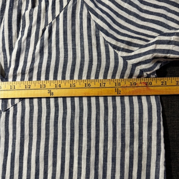 J. Crew Flutter-Sleeve Linen V-Neck Top Medium Blue White Stripe - Picture 10 of 14